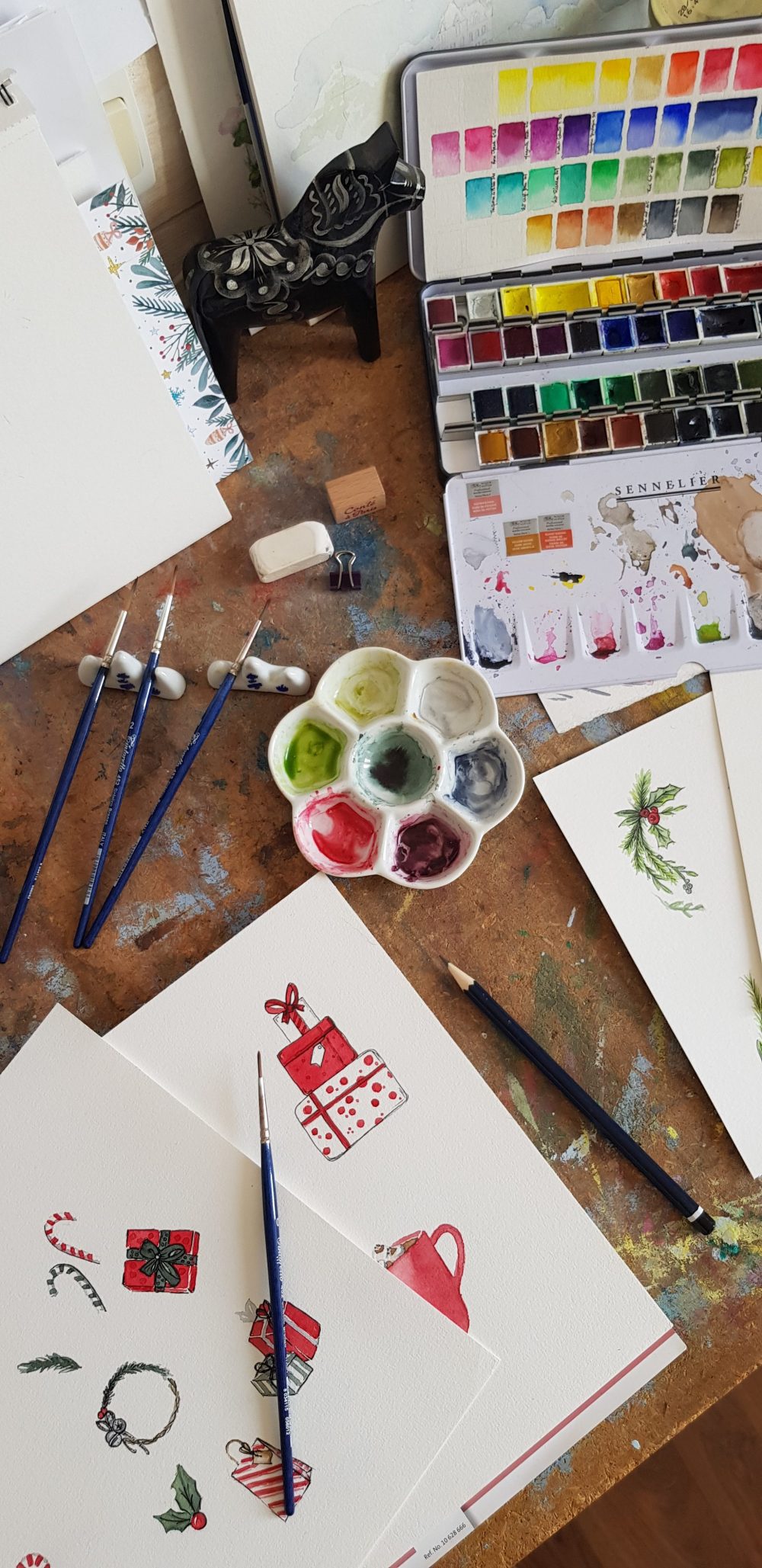 Carnet d''organisation de Noël - Illustrations faites mains à l'aquarelle